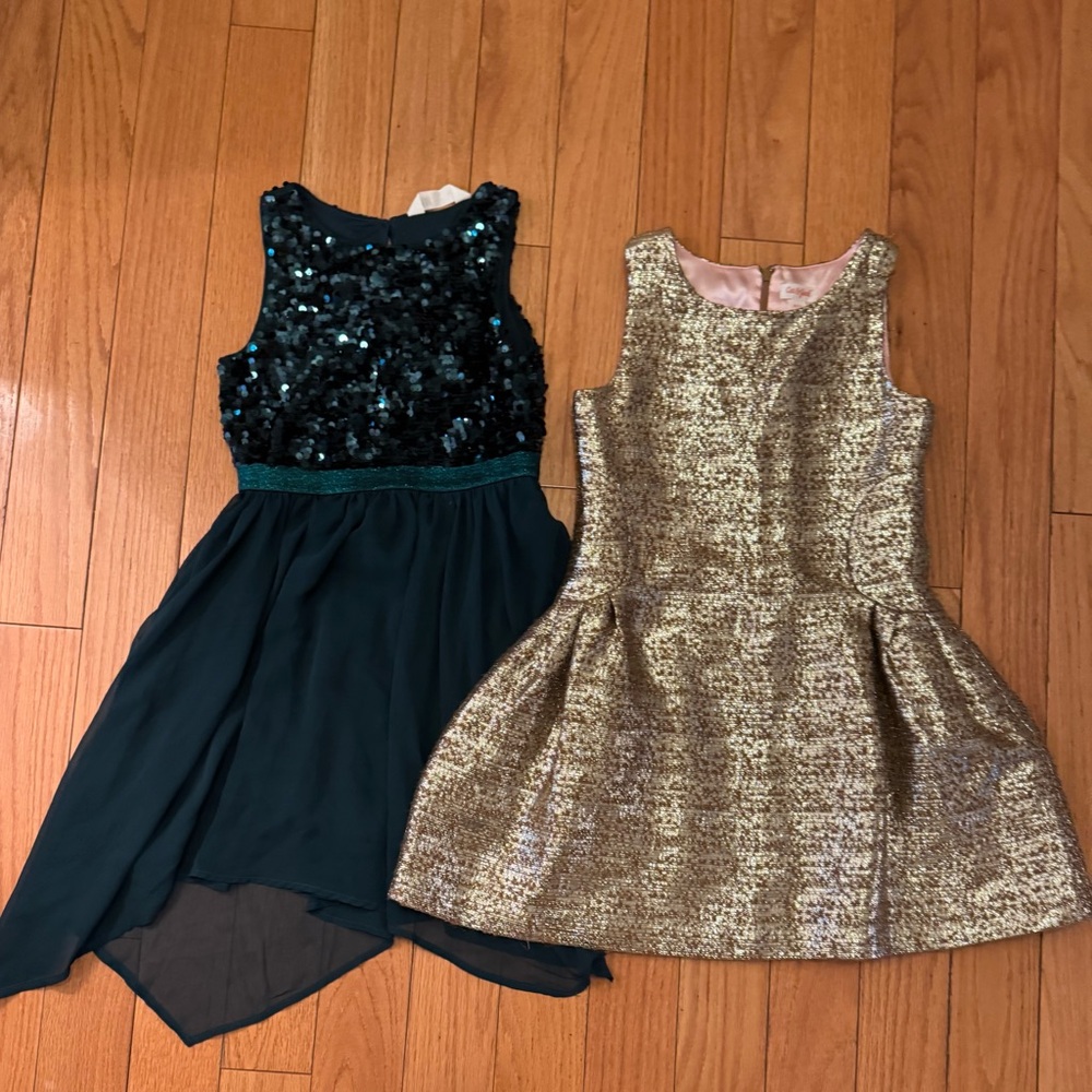 Holiday Dress Bundle - Cat & Jack Gold Dress and H&M Green Sequin Dress,Size 7/8